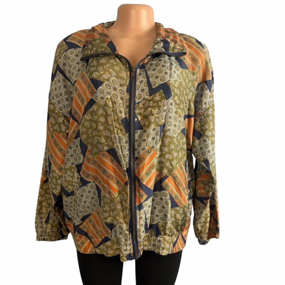 Vintage EVR 100% Silk Windbreaker Jacket with a Paisley Patchwork Print